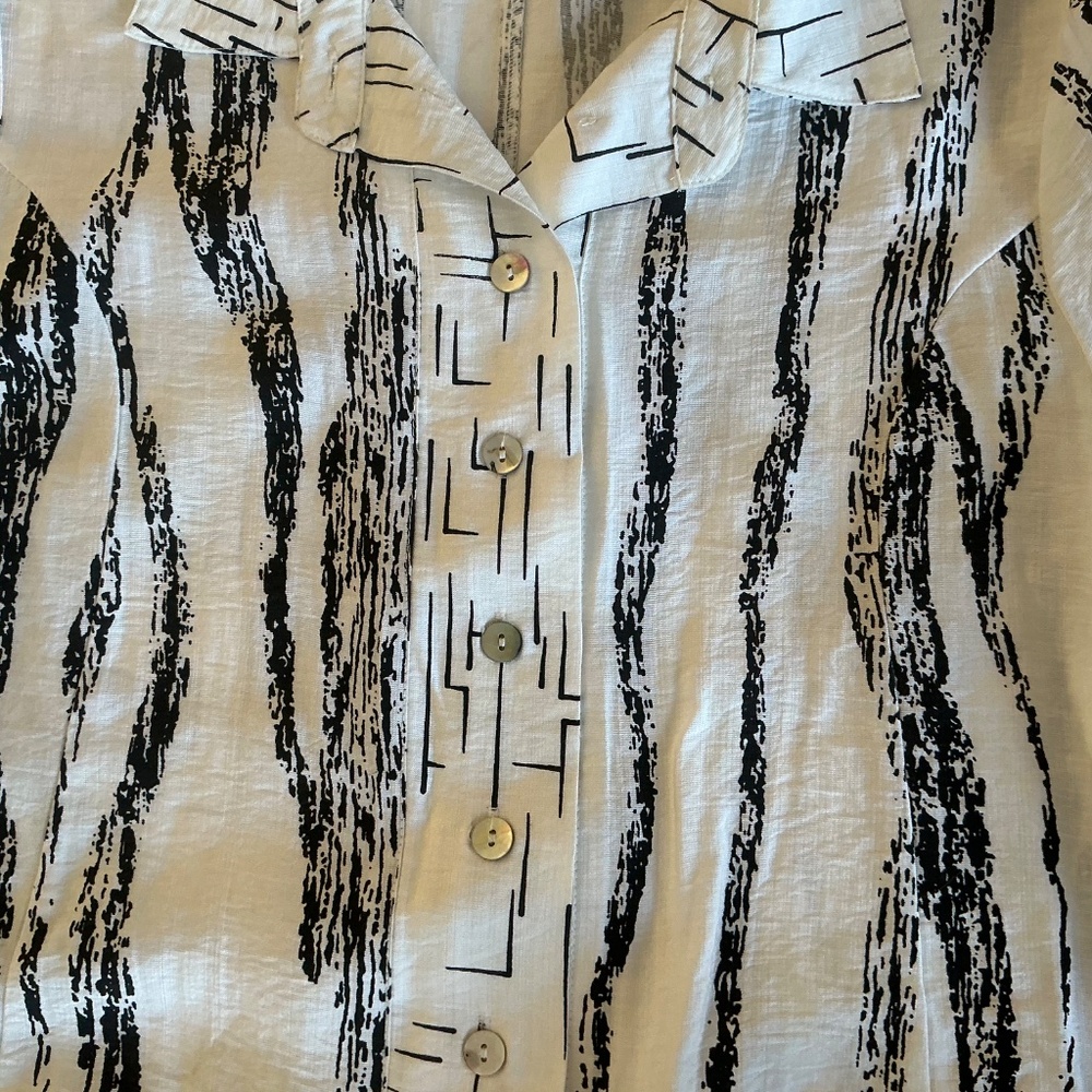Shana White Black Abstract Relaxed Shirt Dress Artsy Lagenlook Bubble Hem XS - Picture 5 of 12